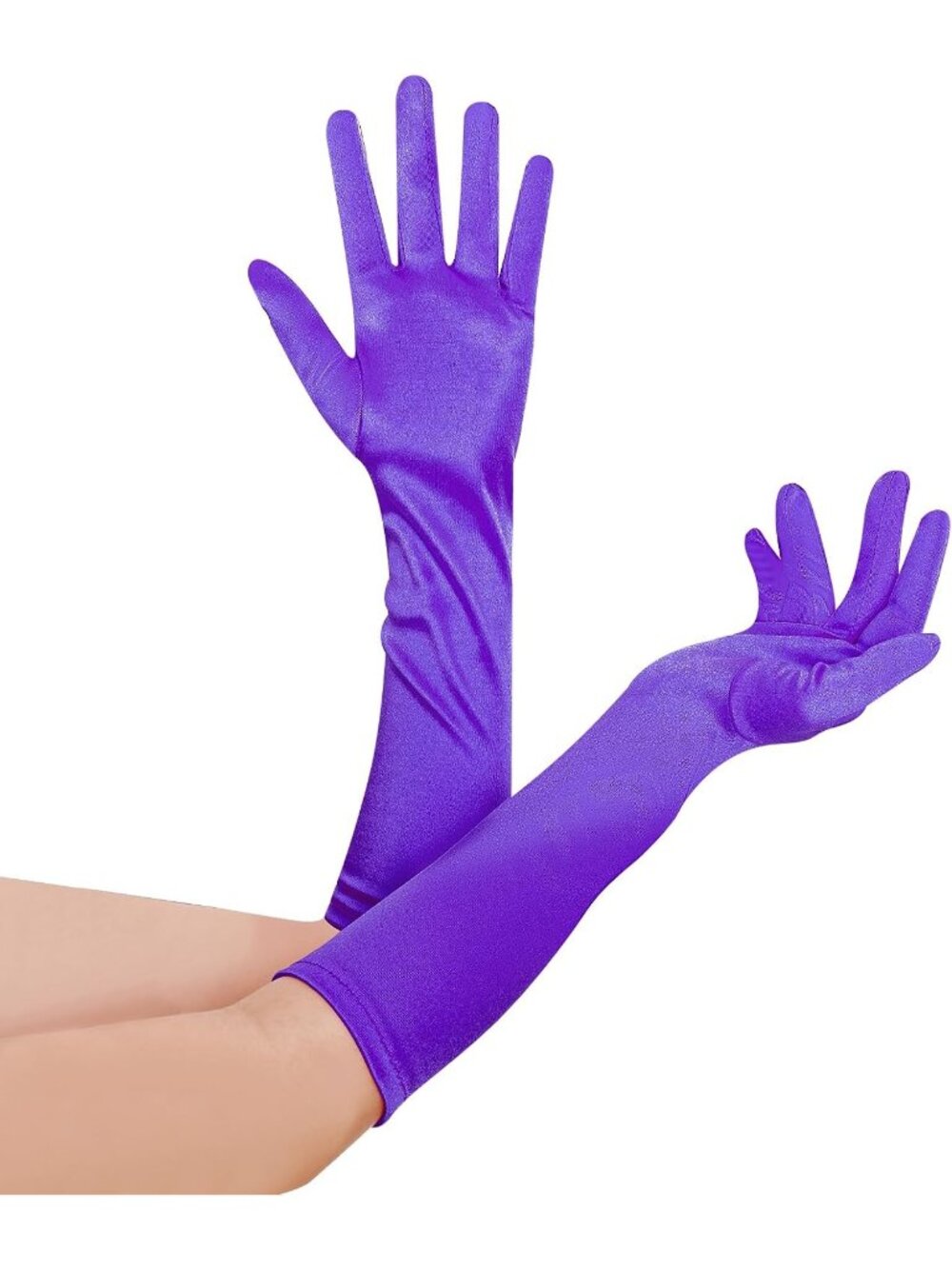 Women's Purple Long Opera Party 20s Stretchy Elbow Length Classic Satin Gloves